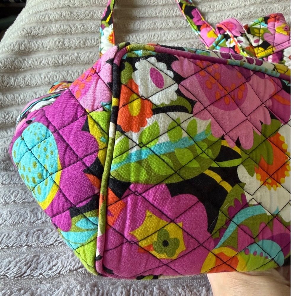 Vera Bradley Va Va Bloom Quilted Cotton Tote Bag Floral Pink Yellow Green Zip - Picture 6 of 10